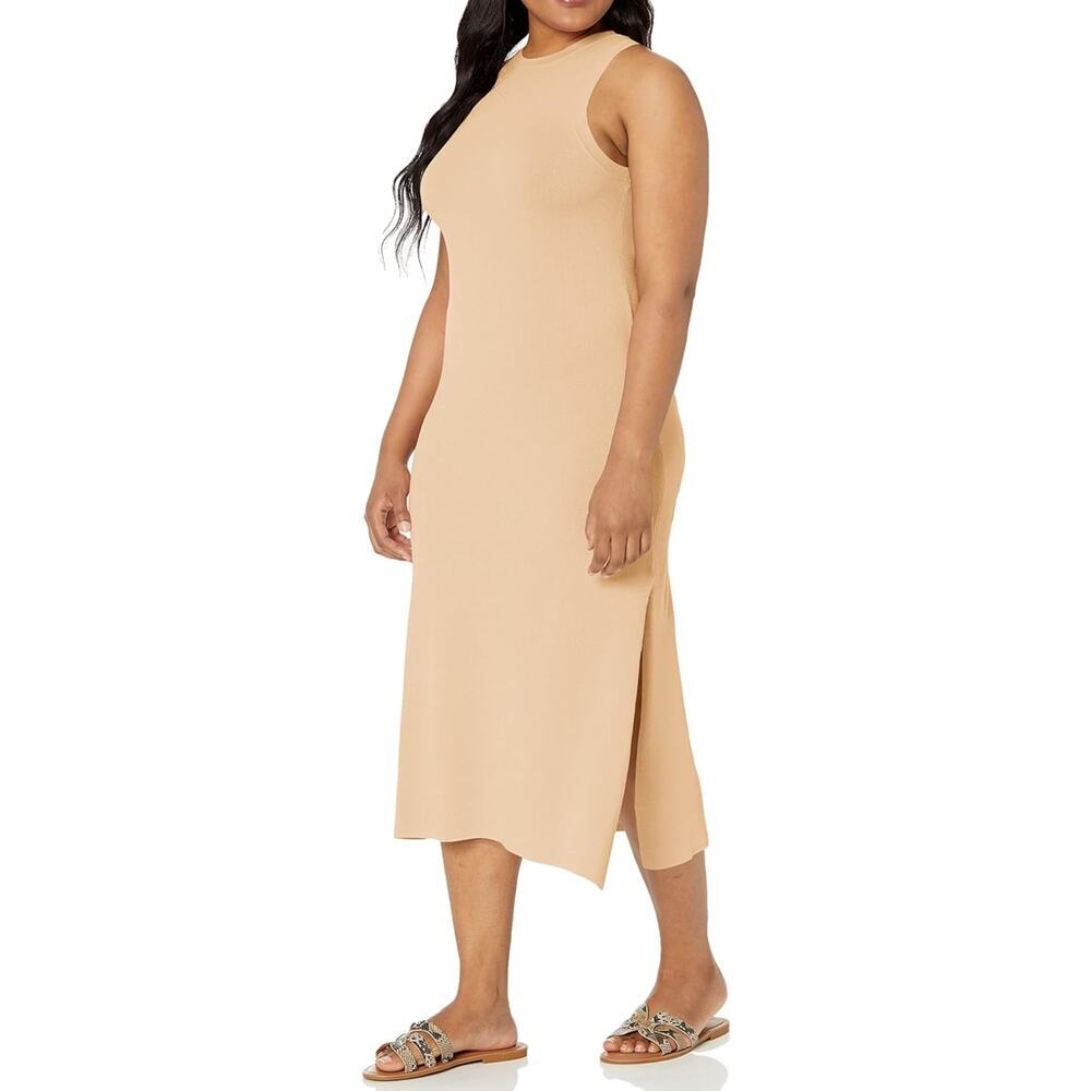 The Drop Womens Gabriela High Neck Cut-in A-line Side-Slit Maxi Sweater Dress